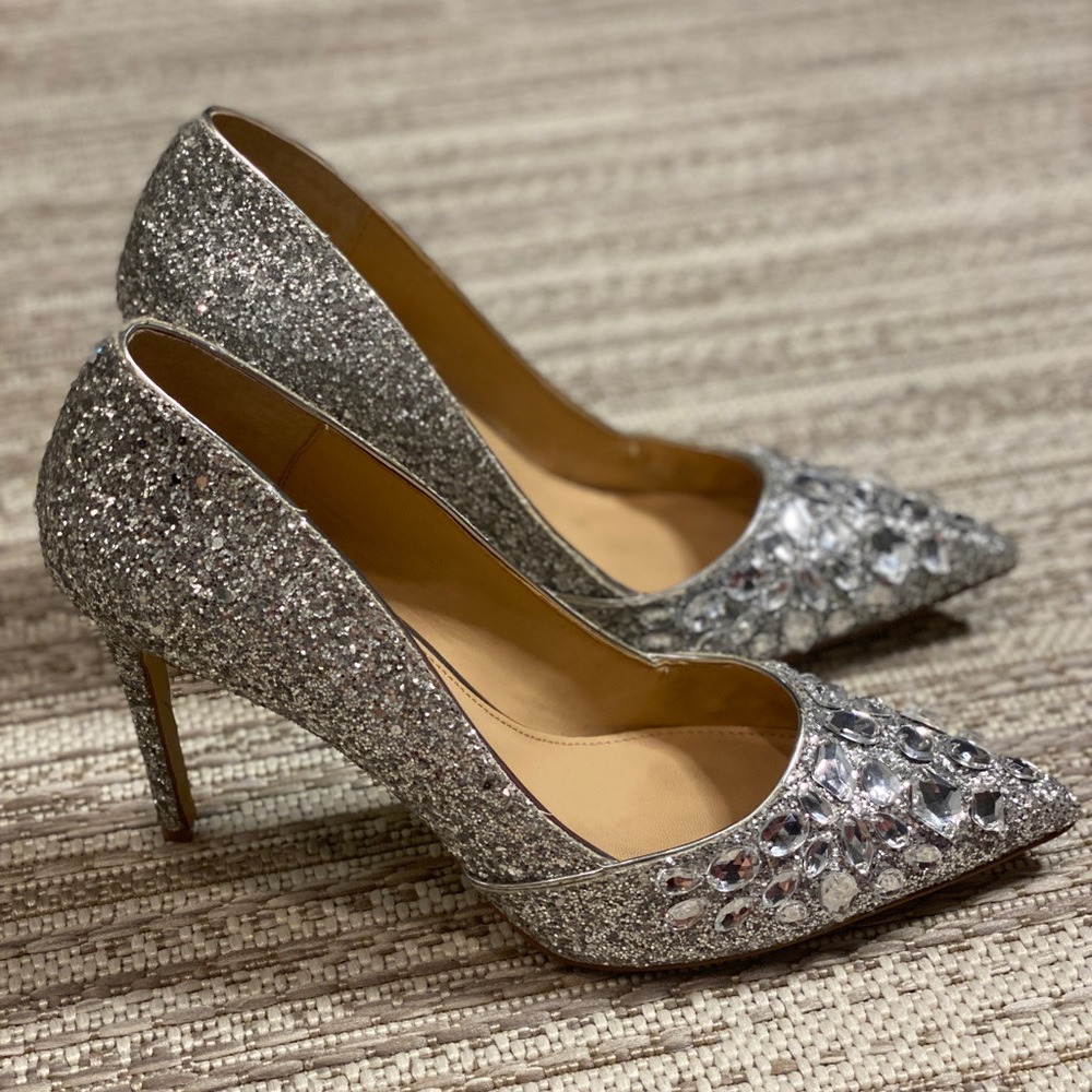 Jewel Badgley Mischka silver heels.